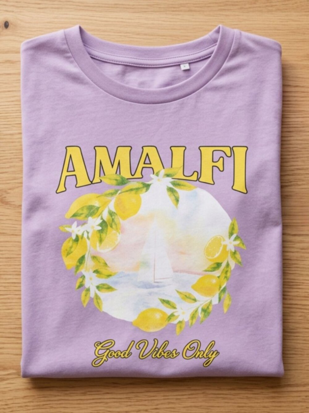 Studio 33 Women’s Amalfi Coast Lemon Good Vibes Graphic Lavender T-Shirt S-XL